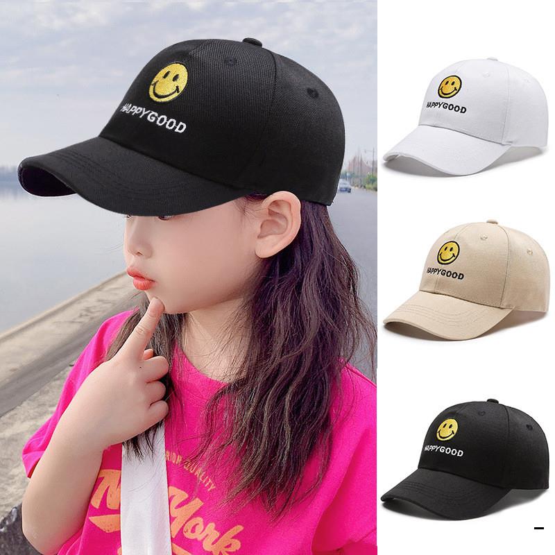 夏季儿童帽子可爱笑脸鸭舌帽男童防晒帽刺绣涤棉小学生太阳帽