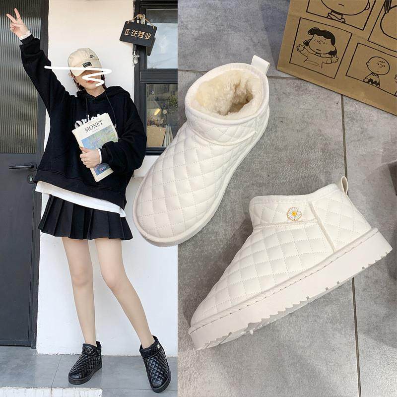 2023冬季平跟菱形格短筒雪地靴女加棉保暖防滑棉靴子舒适女靴,女鞋,时尚雪地靴,淘宝优惠券,粉丝福利购,淘宝优惠卷