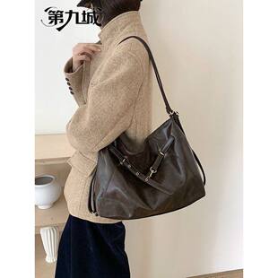 第九城美拉德复古双肩包秋冬新款时尚简约单肩托特包大容量背包