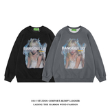 【直播品控】美式复古欧美人物印花宽松圆领卫衣外套WY265-P75，女装短外套，四季星座1015