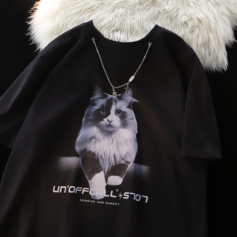 （数据款）260克双纱美式小猫印花潮牌情侣短袖t恤1015-T500-P50,男装T恤,四季星座1015
