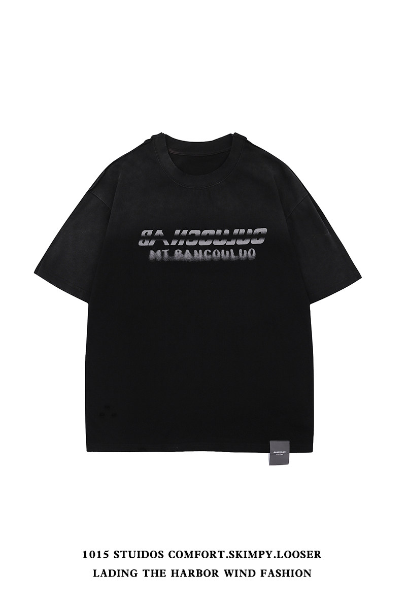 （高品质）渐变水洗做旧短袖T恤潮牌磨破情侣半袖1015-T538-P65,男装T恤,四季星座1015