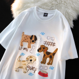 （260克双纱）美式趣味小狗刺绣潮牌情侣短袖t恤1015-T480-P50，男装T恤，四季星座1015