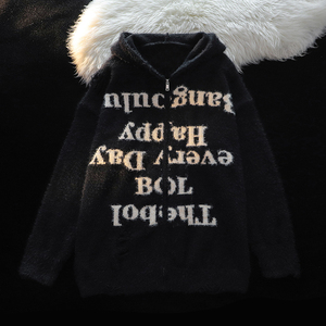 美式破洞毛衣男冬季宽松情侣开衫外套设计感字母针织衫 M274-P85图片