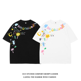 美式设计感彩色涂鸦印花宽松圆领情侣短袖T恤1015-T540-P49，男装T恤，四季星座1015