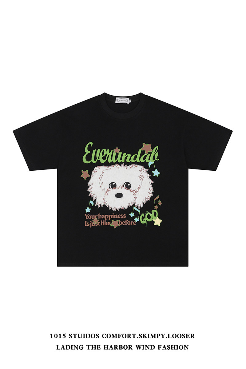 原创设计植绒小狗刺绣短袖t恤男潮牌发泡印花体恤衫1015-T468-P55,男装T恤,四季星座1015