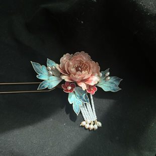 非遗绒花发簪古风发饰步摇汉服头饰中国新中式发钗仿点翠簪子