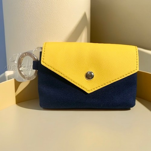 新款雅诗兰黛藏蓝深色帆布拼黄色PU翻盖零钱小包钥匙扣化妆包