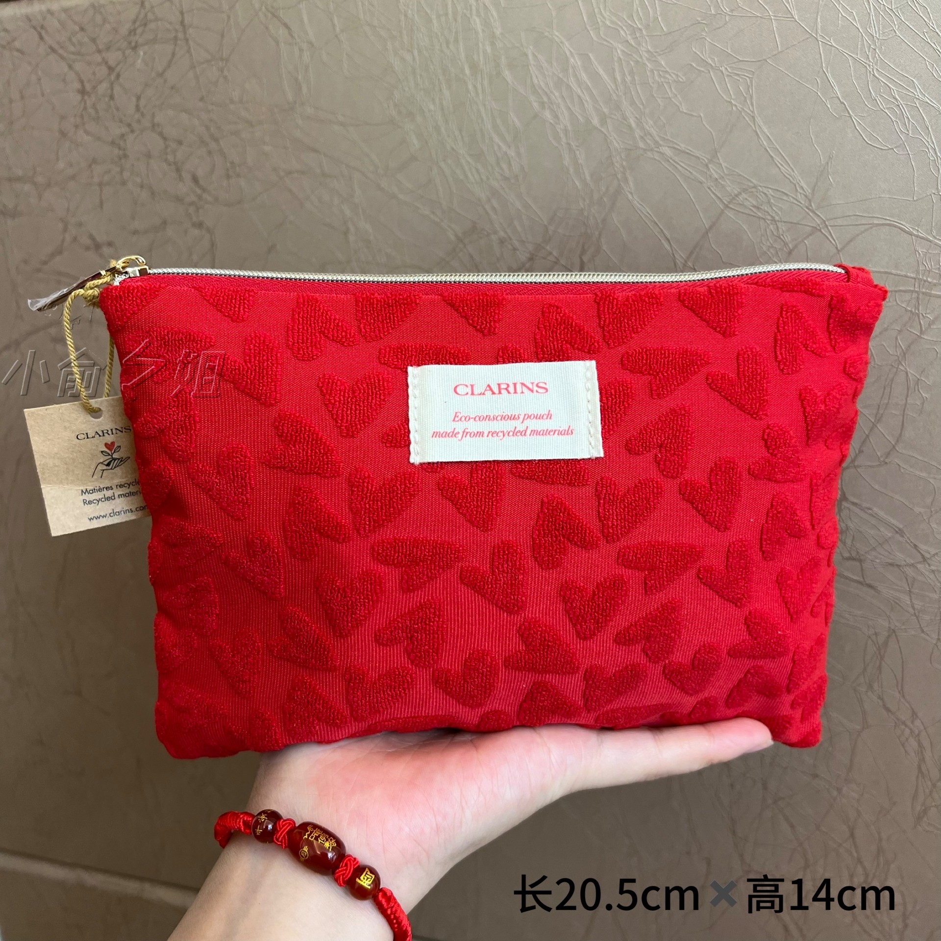 【小俞姐姐】娇韵诗新款红色爱心压花图布艺手拿包化妆包收纳,收纳整理,化妆包,淘宝优惠券,粉丝福利购,淘宝优惠卷