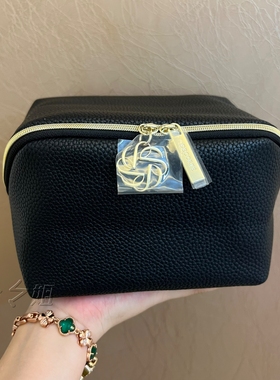 黛珂黑色荔枝纹PU皮化妆包敞开式女拉链立方体式大容量收纳盒子包