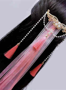 汉服流苏后压发饰古风头饰珍珠简约后压古装飘带丝带步摇配饰10