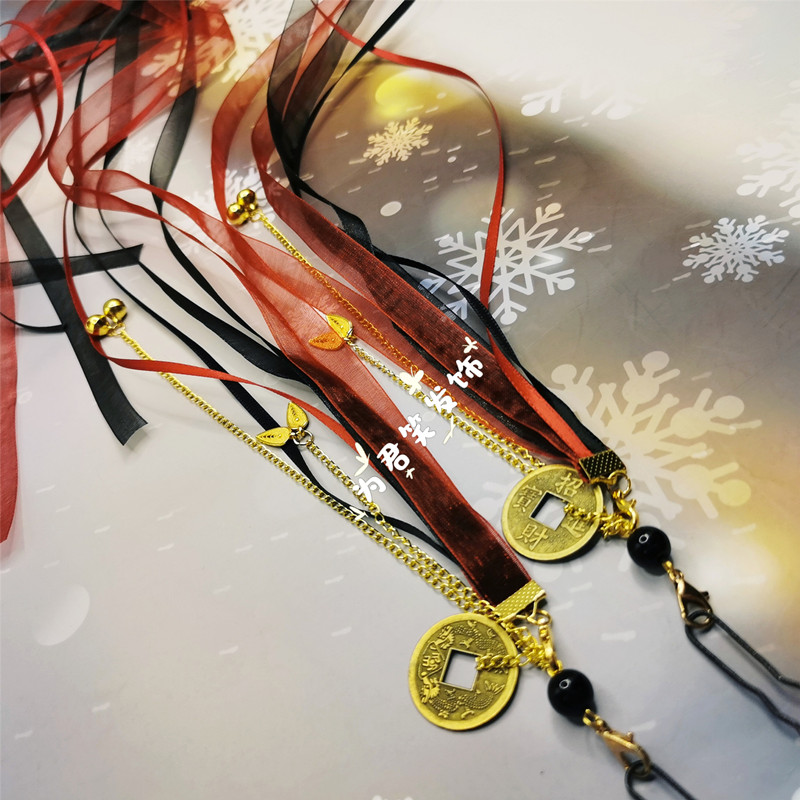 手作汉服飘带发簪古风发饰薄纱缎带流苏发钗簪招财进宝铜钱后压