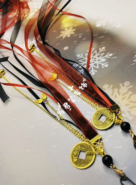 手作汉服飘带发簪古风发饰薄纱缎带流苏发钗簪招财进宝铜钱后压