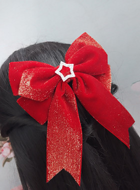高级感大蝴蝶结闪亮丝绒发夹女孩成人头花顶夹礼物头饰新年发饰