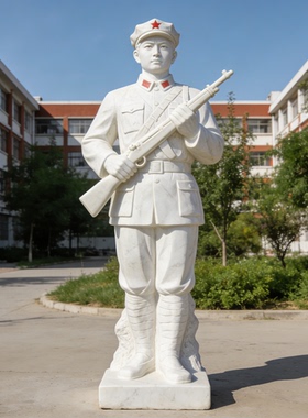 汉白玉红军人物雕塑定制八路军石雕户外大型公园景区纪念馆景观