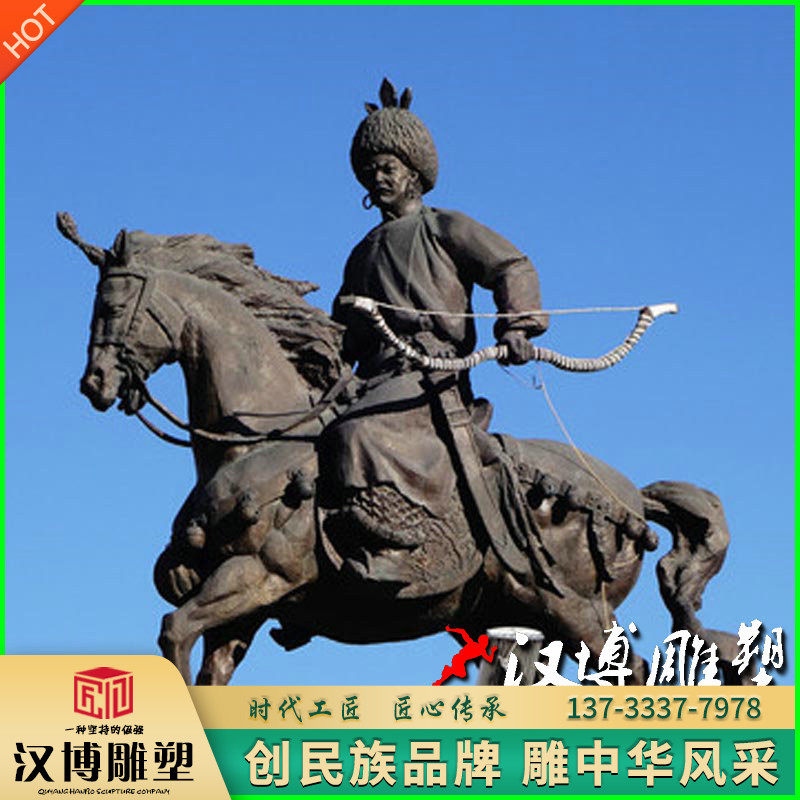 骑马人雕塑玻璃钢仿铜人物雕塑少数民族骑马射箭雕像广场公园铜雕