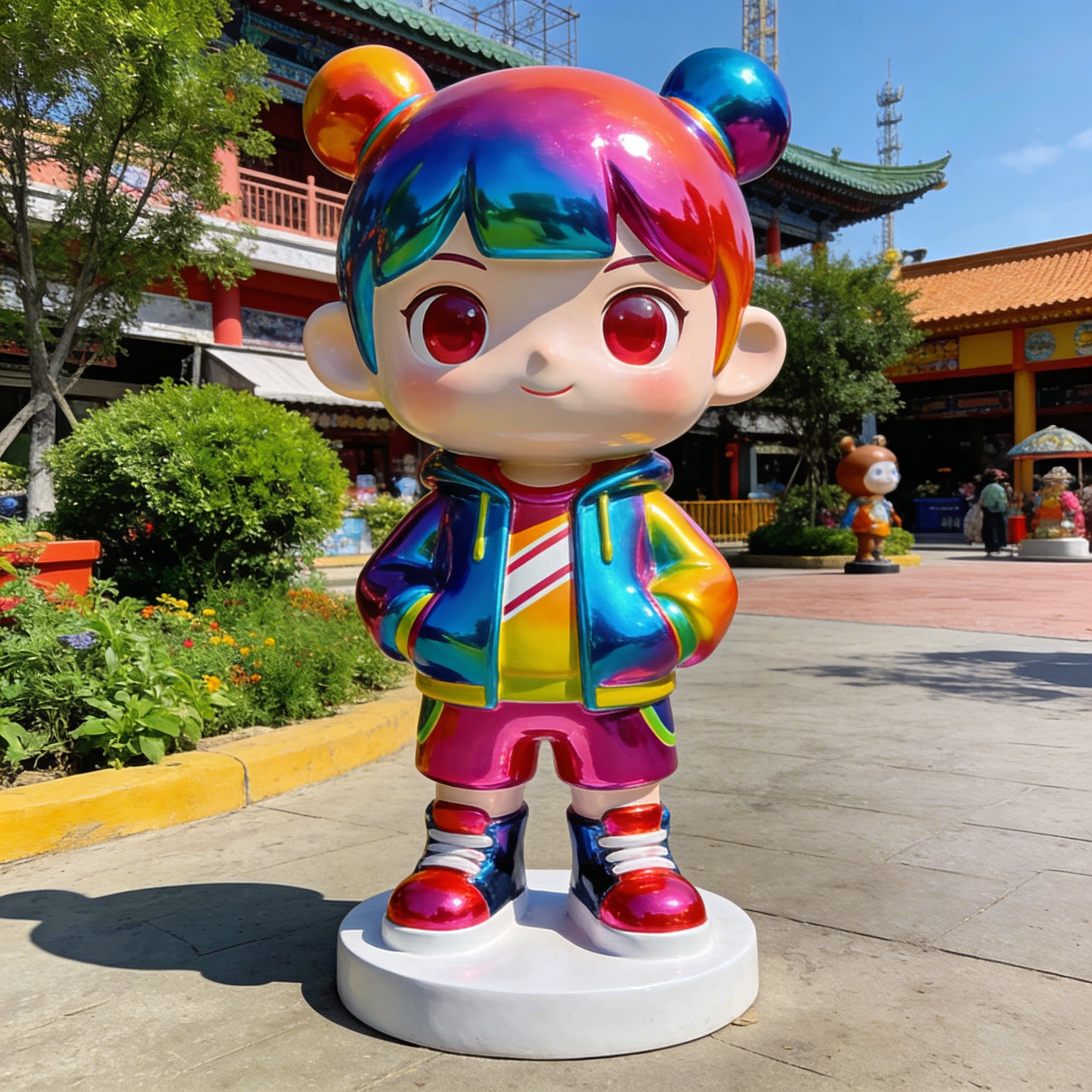 玻璃钢卡通潮玩公仔雕塑树脂彩绘吉祥物摆件引流商业街潮玩景观