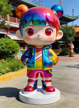 玻璃钢卡通潮玩公仔雕塑树脂彩绘吉祥物摆件引流商业街潮玩景观