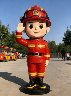 玻璃钢卡通消防员落地摆件定制户外公园景观彩绘人物雕塑定制厂家
