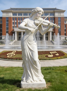 汉白玉拉小提琴女孩人物雕塑定制