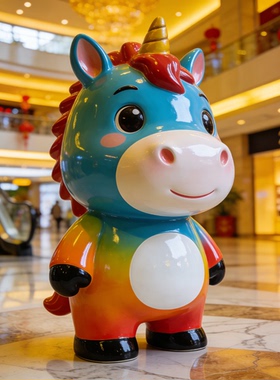 玻璃钢卡通马年吉祥物摆件马上发财商场引流雕塑商业街潮玩景观