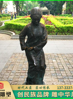 小女孩行礼雕塑玻璃钢铸铜摆件