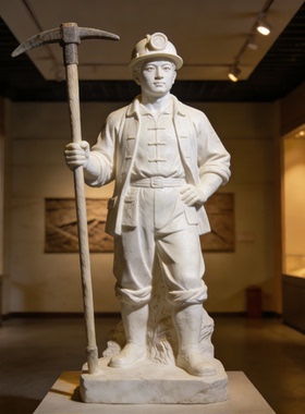 汉白玉工人雕塑定制石雕工匠精神矿工人物雕像景区公园景观小品