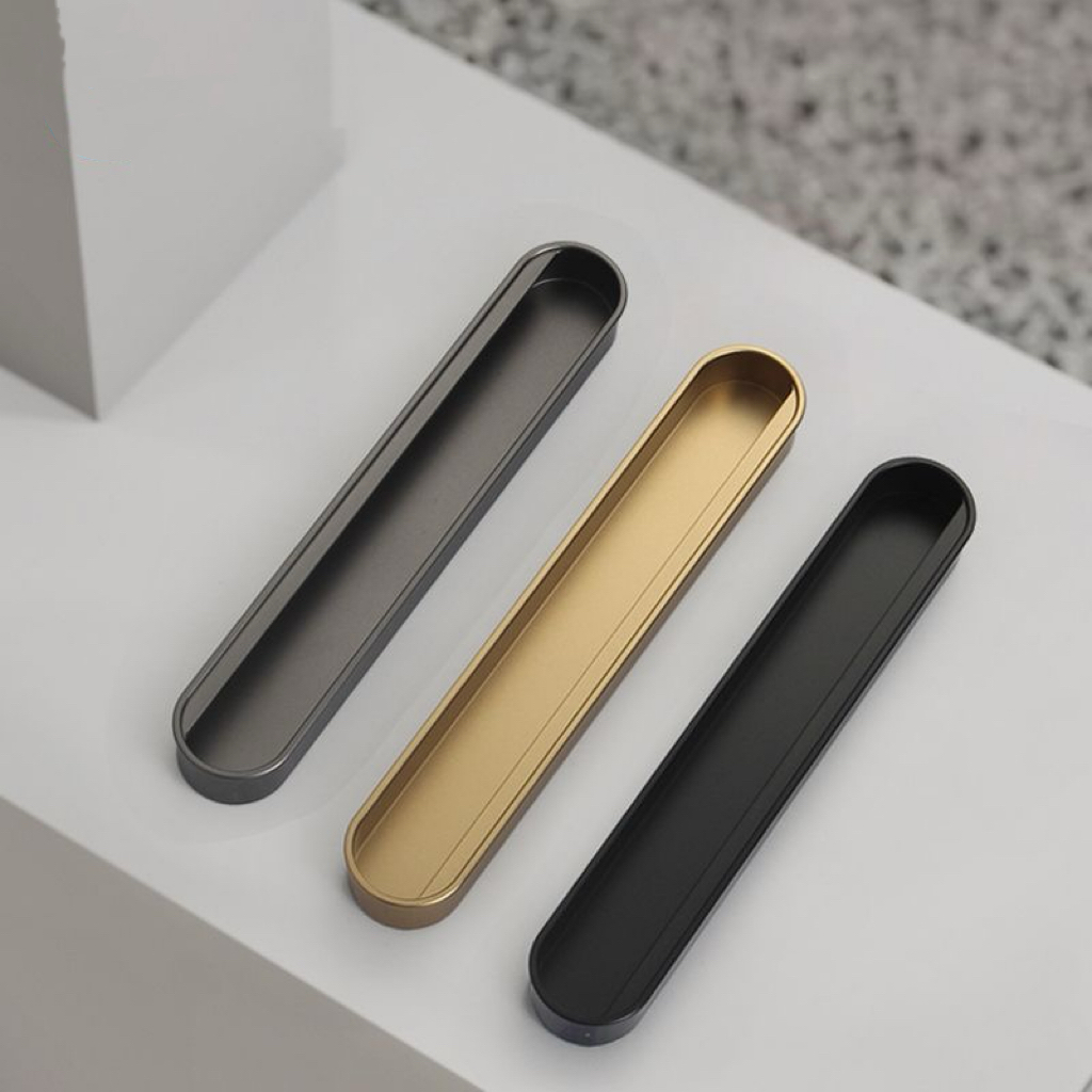 衣柜门嵌入式暗装隐形内嵌拉手现代简约黄铜金橱柜抽屉开槽门把手