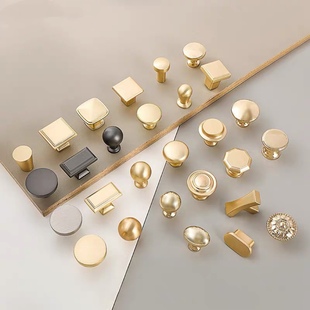 北欧实心圆形金色柜门单孔小拉手现代简约家具衣柜抽屉五金门把手