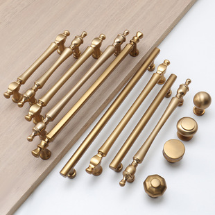 古铜色茶金手美式复古门把手法式单孔橱柜子抽屉中古风衣柜拉手