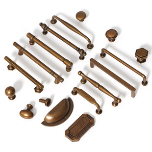 轻奢意式复古衣橱柜门把手黄古铜色单孔拉手锌合金家具抽屉门把手