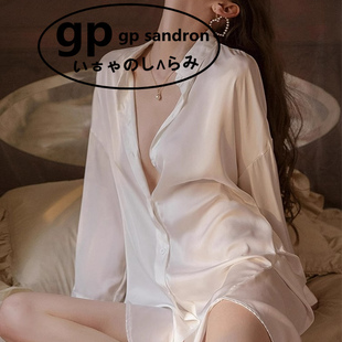 女可外 纯欲高级感性感睡衣春秋款 日本小众gp真丝白衬衫 睡裙女薄款