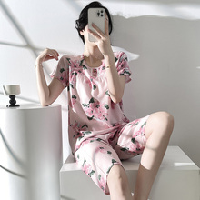 俞兆林夏季棉绸睡衣遮胸防凸点带胸垫居家服女可出门休闲七分裤薄