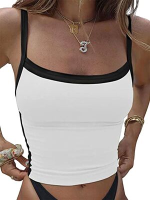 Color blocking slim fit backless small sling撞色修身露背吊带