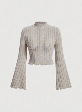 露脐短修身上衣T恤修针织打底衫女 Women's slim fit base shirt