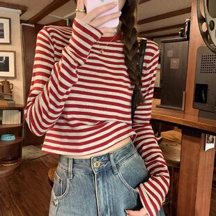 striped neck short top women 圆领条纹短款 for 内搭上衣女Round