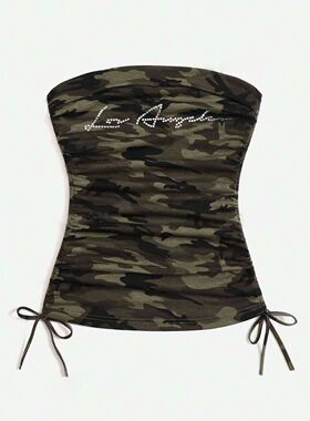 Strapped waist cinching strapless top 女式绑带收腰抹胸小上衣