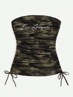 Strapped waist cinching strapless top 女式绑带收腰抹胸小上衣