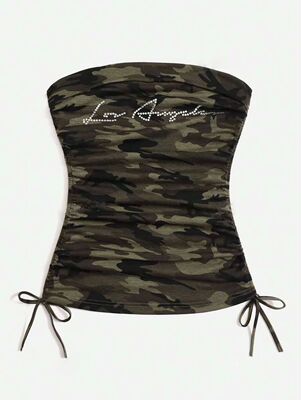 Strapped waist cinching strapless top 女式绑带收腰抹胸小上衣