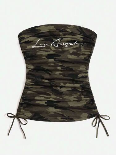 Strapped waist cinching strapless top 女式绑带收腰抹胸小上衣