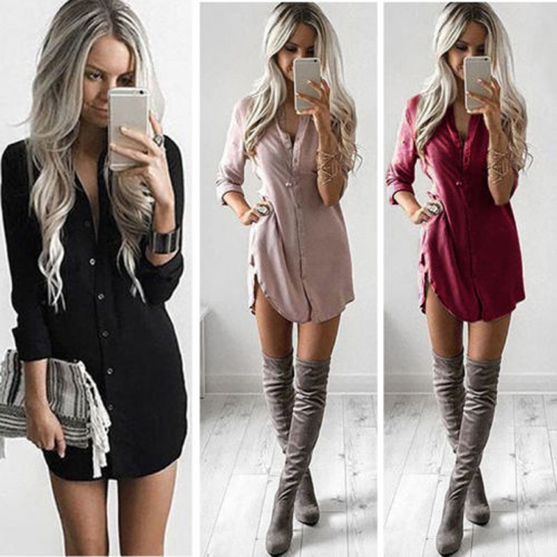 oose Long Sleeve Blouse Dress MIni Vacation Dresses Vestidos