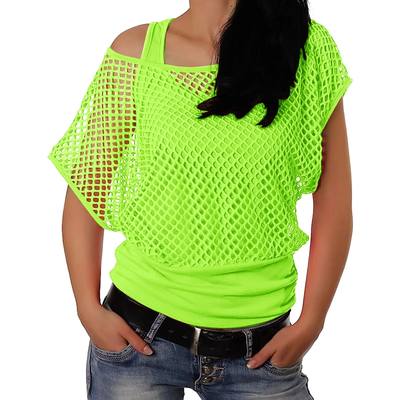 Off shoulder fishing net short sleeved set露肩渔网短袖套装女