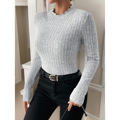 纯色长袖修身免烫T恤女