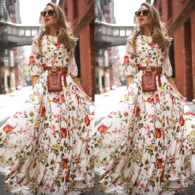 s Boho Floral Maxi Dress Party Evening Summer Beach Sundress