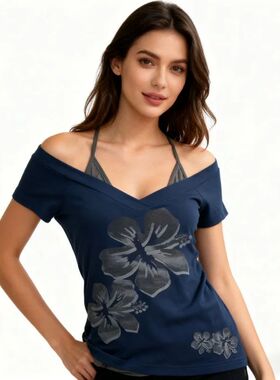 女士休闲套头V领吊带上衣 Hooded V-neck camisole top for women