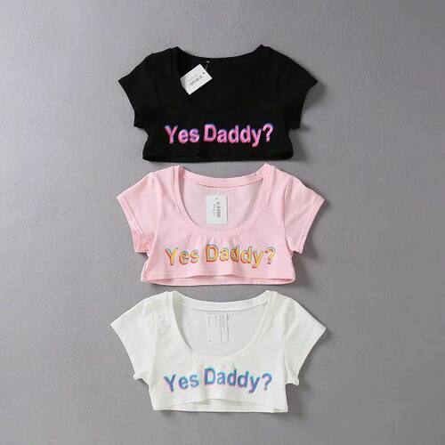 Round neck ultra short sleeved top圆领超短款短袖侧绑带上衣女