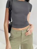 fit short design Solid sleeved slim 短款 纯色修身 color 短袖 女