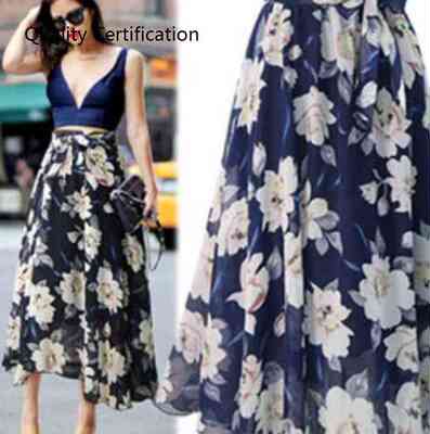 Floral chiffon skirt mid-length all-match large skirt