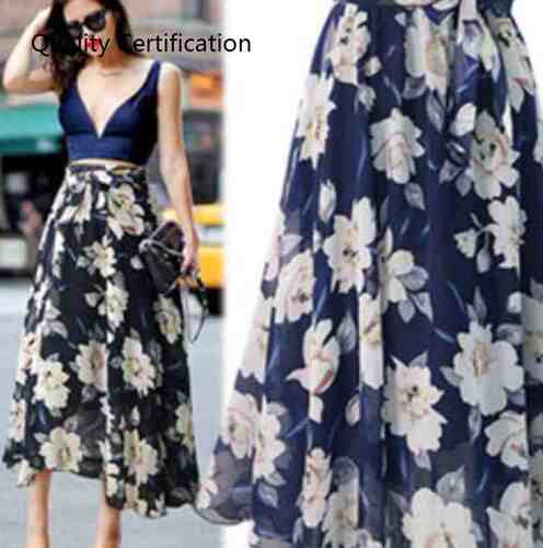 Floral chiffon skirt mid-length all-match large skirt