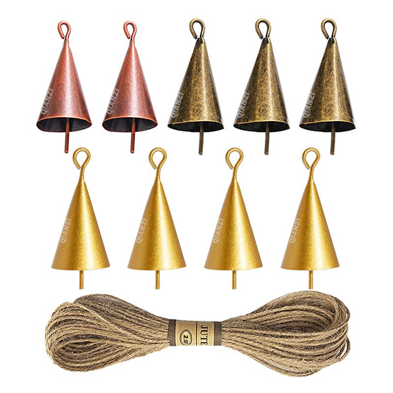 亚马逊麻绳复古喇叭铃铛圣诞diy金属吊钟风铃开口圆锥小铃铛